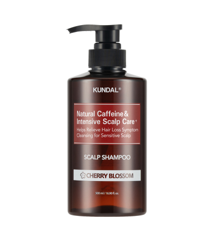 Kundal Natural Caffeine & Intensive Scalp Care Shampoo Cherry Blossom Шампунь для зміцнення волосся та догляду за шкірою голови з кофеїном, 500 мл