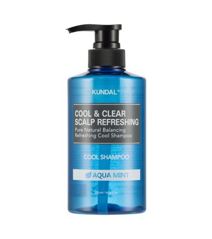 Kundal Cool & Clear Scalp Refreshing Shampoo Aqua Mint Освіжаючий безсульфатний шампунь для шкіри голови з ментолом, м’ятою та чайним деревом, 500 мл